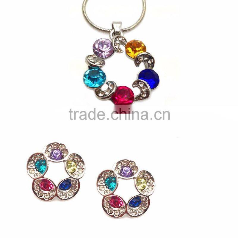 rainbow design flower necklace and earring fashion jewelry sets