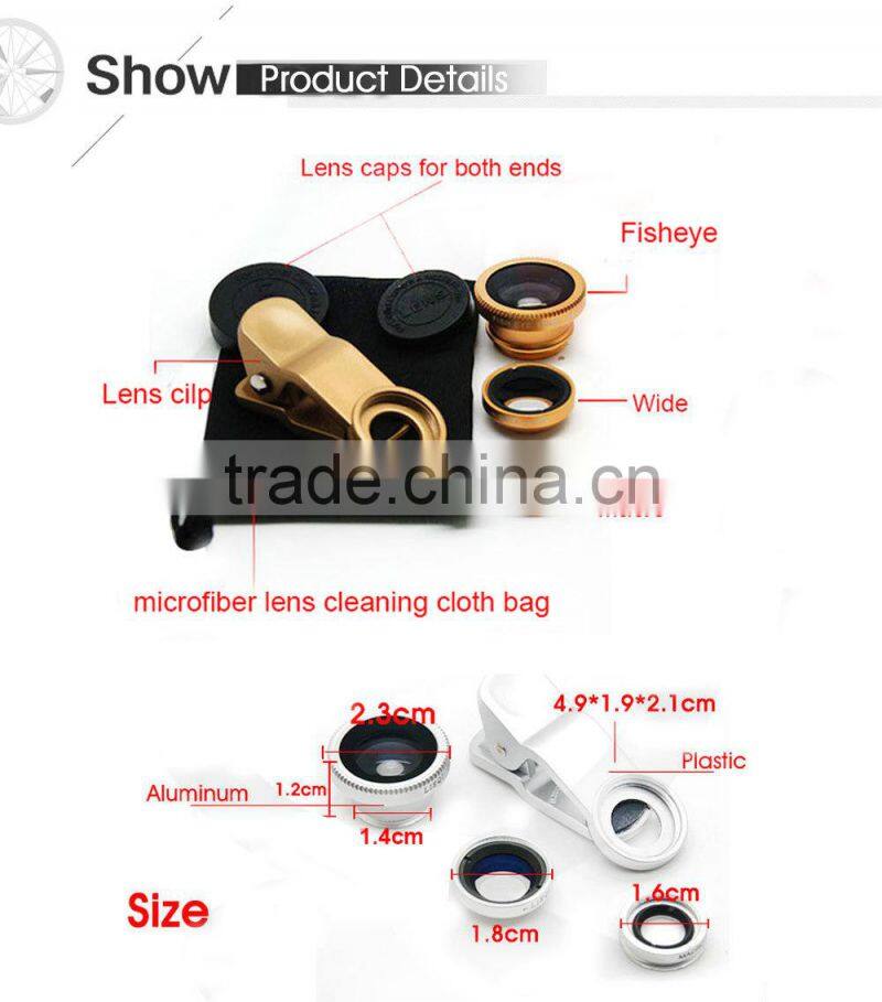3 in1 Smartphone Lens Kit Cellphone Lens Macro Wide Angel Fisheye Lens for samsung galaxy s6 iphone 6