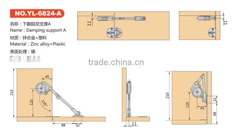 zinc alloy cabinet flap stay for cupboard