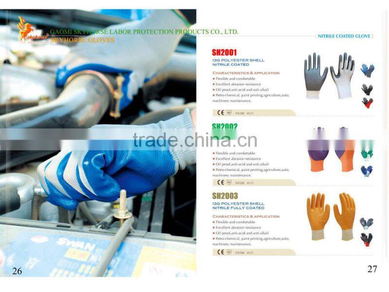 EN388 cotton jersey liner nitrile Fully-coated working Gloves with knit wrist jersey lined safety gloves