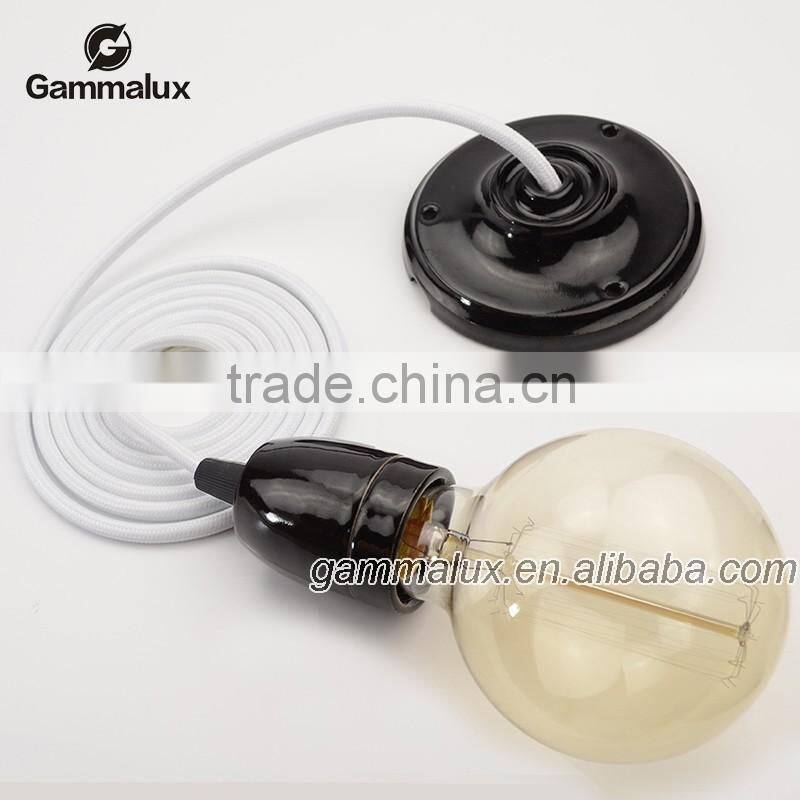 Hot Sale E27 Ceramic Ceiling Rose Light Holder,White Braided Wire,Ceramic Lamp Holder