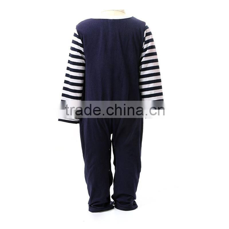 New arrival boutique wholesale unisex one piece navy stripe baby overall romper long sleeves