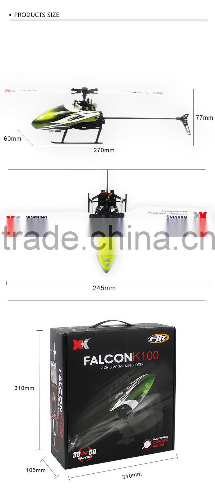 XK K100 Falcom 6CH Flybarless 3D6G System RC Helicopter RTF