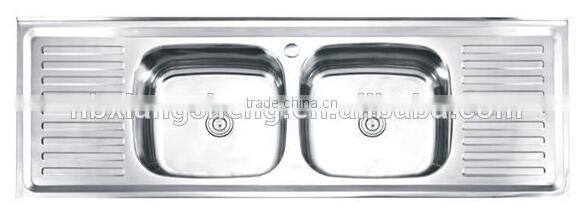 high end handmade sink double bowl stainless steel sink with drainboard
