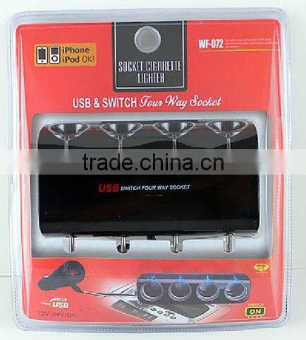 12V/24V 4 way sockets with USB and switch