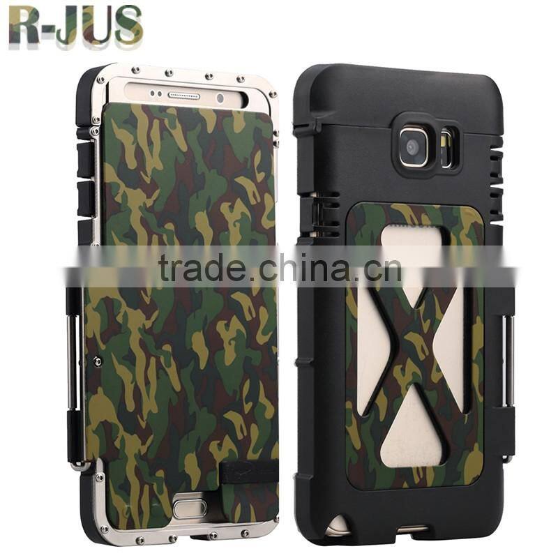 Stainless Steel Flip Smart Cover 360 Iron Man Metal Cover Case for Samsung Galaxy note 5 Camouflage Cool Style