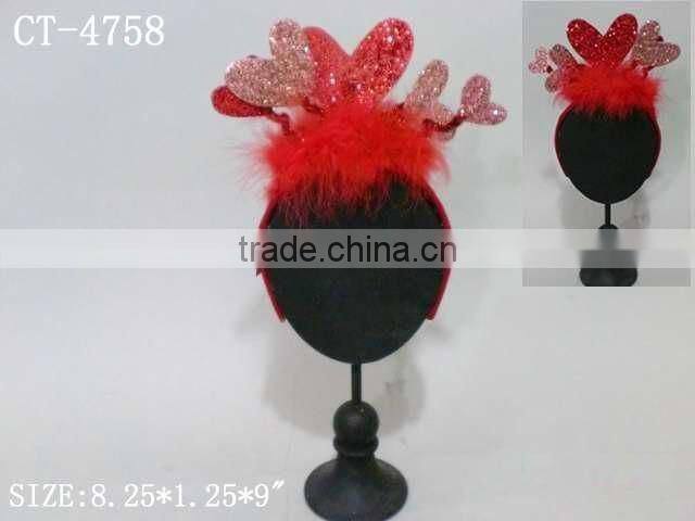 Lovely red glittered heart ,white feather headband party costume