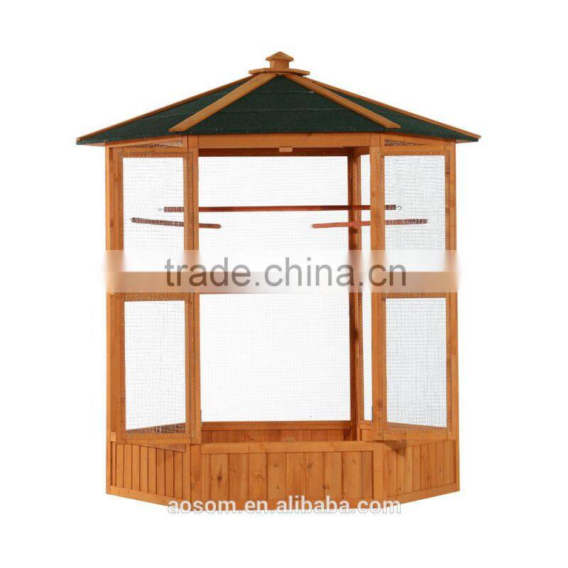 Pawhut 65" Green/Brown Large Hexagonal Outdoor Aviary Wooden Bird Cage