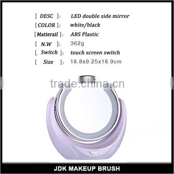 LED makeup mirror ,5 times magnifying double side cosmetic mirror with touch screen switch