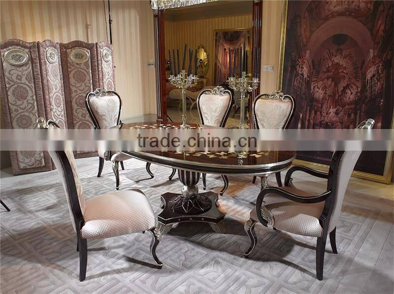 Elegant and Noble Butterfly Inlaid Oval Dining Table Set, Individual Design Antique Classic Six Seats Dining Table Set