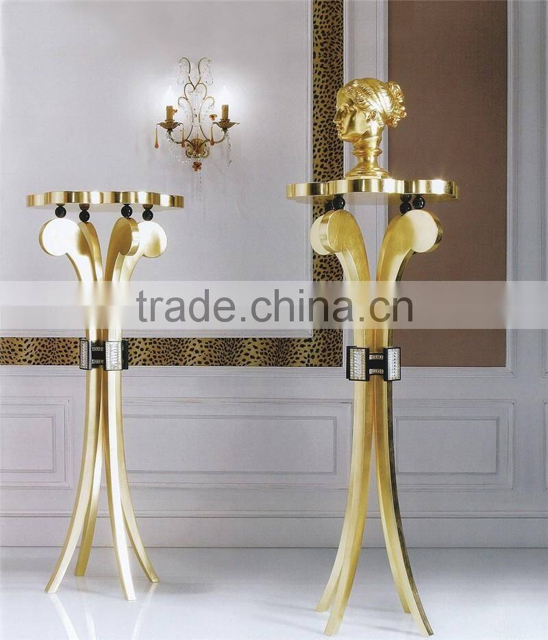 Neo-classical Contemporary Square Gold Leaf and Crystal Decorated Flower Stand