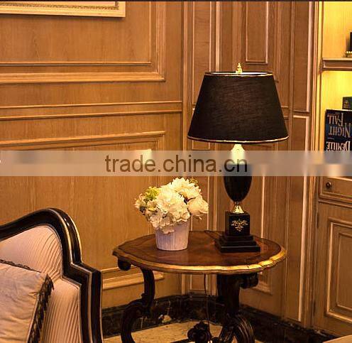 Price cup shape brass decoration black marble lamp body living room table lamp with fabric lampshade