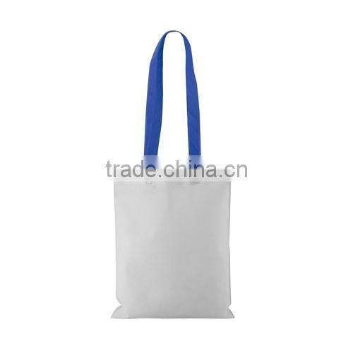 High quality portable reusable white shopping bag with colorful handle