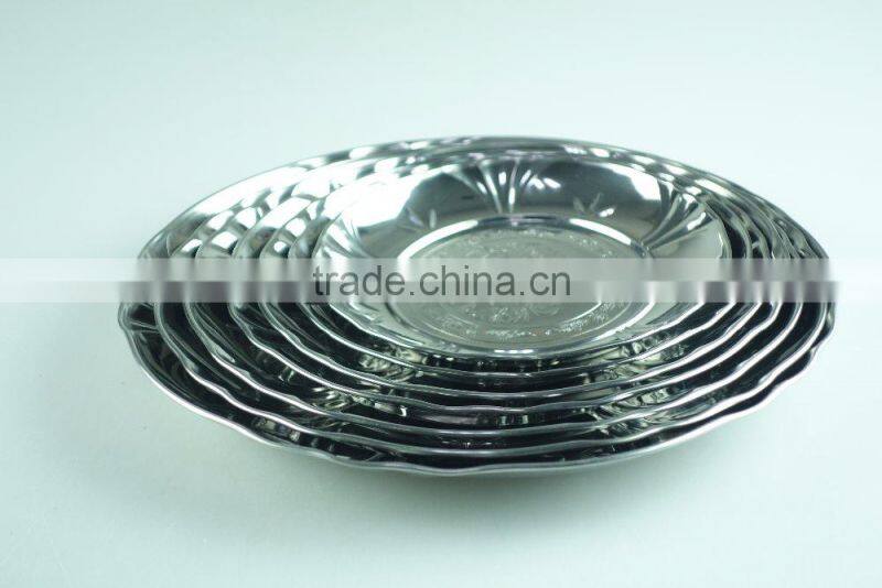 2015 hot selling multi size stainless steel decorative flower plate, dinner round plate with3 clour