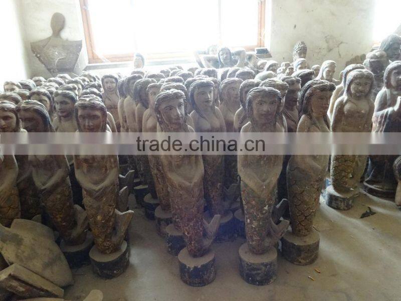 hot sell made wooden carving double mermaid,Antique wooden statues,Religious sculptures