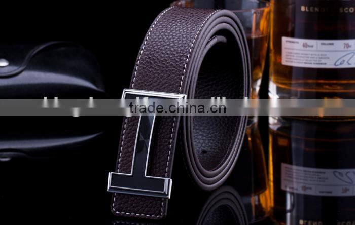 High quality leather belt Genuine smooth buckle leather belt