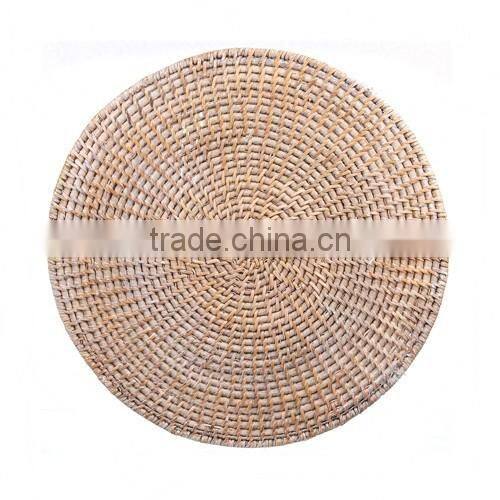 Placemat Round Waterhyacinth White & Natural Border 38CM