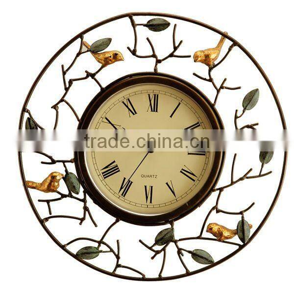 Delicate Metal Bird Wall Clock for Home Furnishing