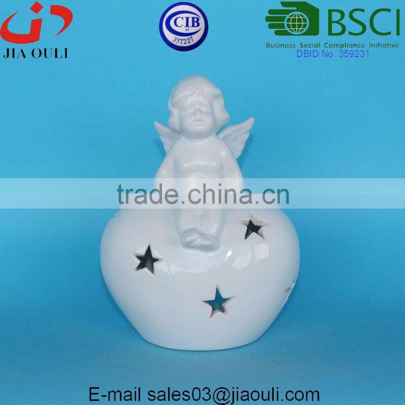 White glazed Ceramic standing Angel for christmas decor and home decor