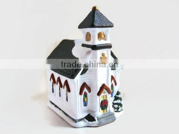 Ceramic Christmas village, lighted church