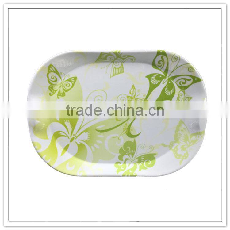 Fresh green butterflies elegant custom printing plastic tray, oblong large ottoman tray
