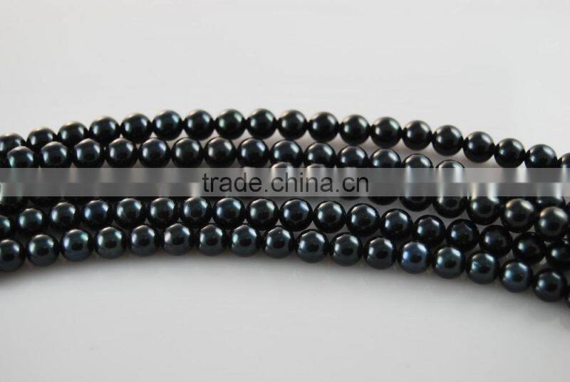 Wholesale 7-7.5mm Black Round Natural Akoya Loose Pearl Strand