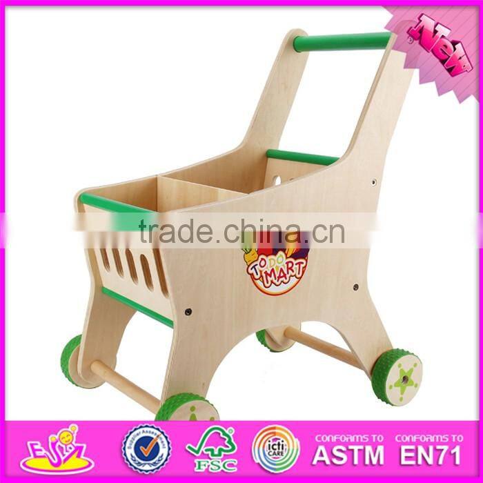 Funny toys toddlers wooden push toy shopping cart W16E068-S