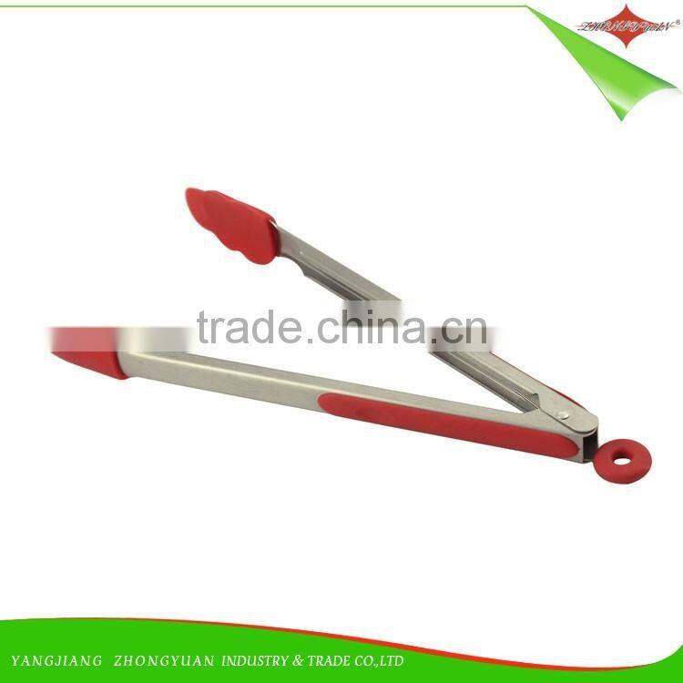 ZY-H2032 Kitchen Cooking Utensils Red Silicone Stainless Steel food Tongs