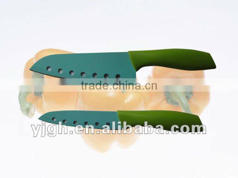2pcs non-stick Santoku coating knife set with holes on blade