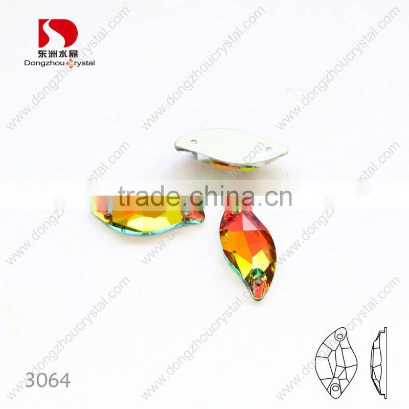 leaf shape k5 crystal sew on stones with silver plated/foiled flat back