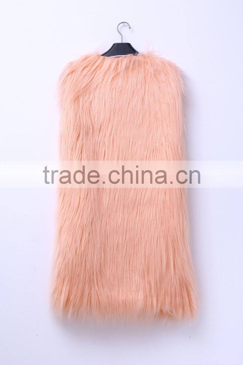 Europe style 2016 new fashion design pure color lady long faux fur vest