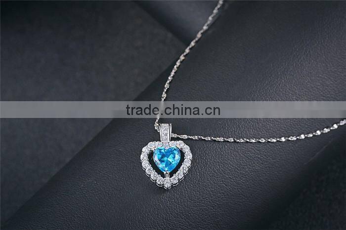 Classic Titanic Heart Of Ocean Crystal 925 Silver heart Chain Pendant Necklace Choker For Women
