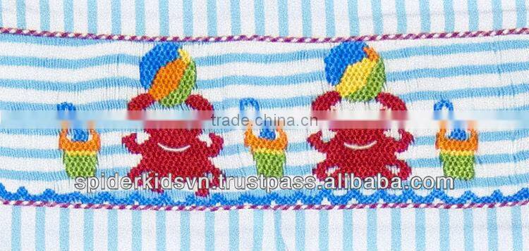 Infant / Toddler Boys Turquoise Striped Smocked Crabs Shortalls