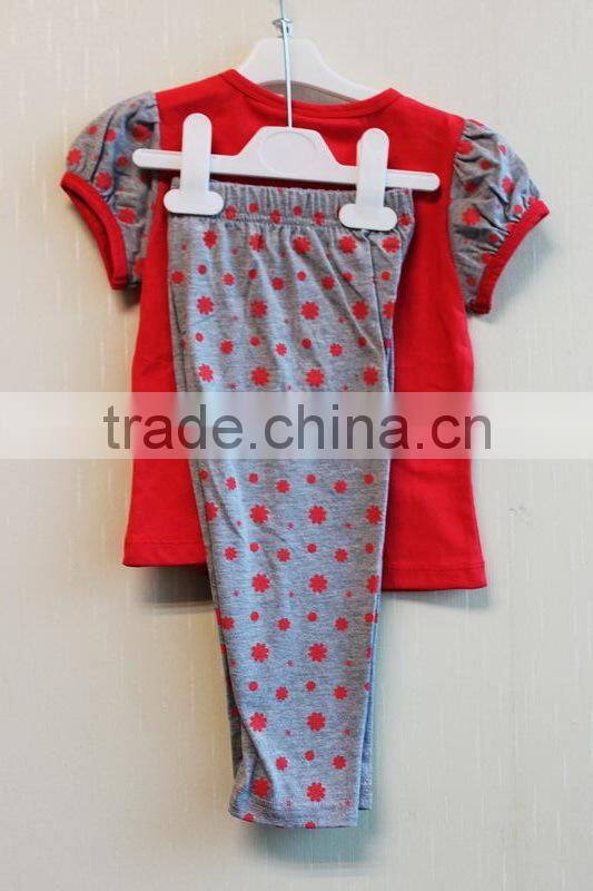 Wholesale Dolphin Kids Girls 2 Pcs Set Printed Knitted Short Sleeve Top Red Girls Clothing Set TP-7721