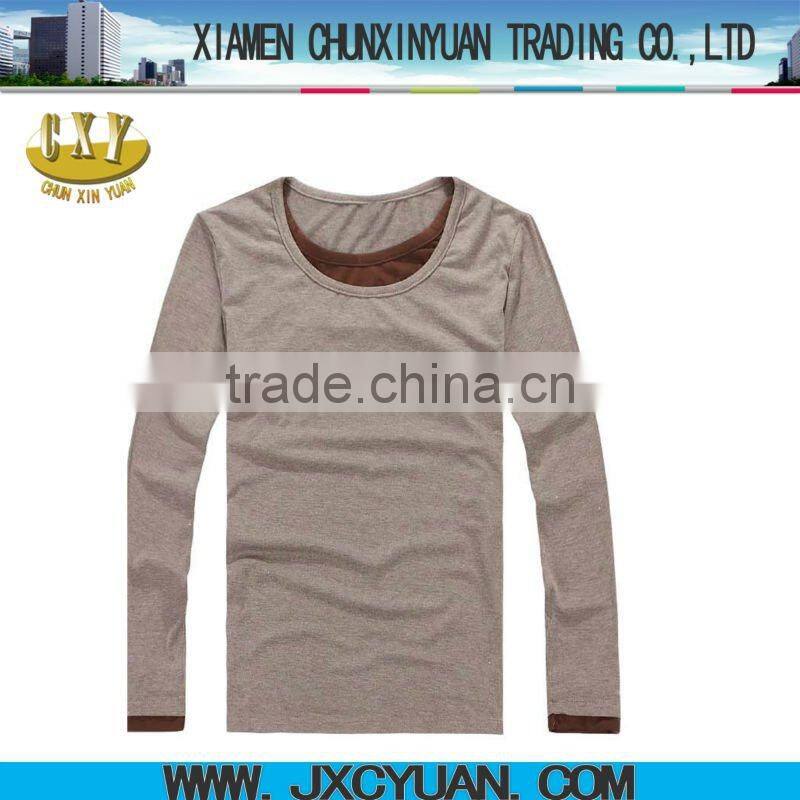 fashion heather gray men double contrast collar long sleeve t shirts