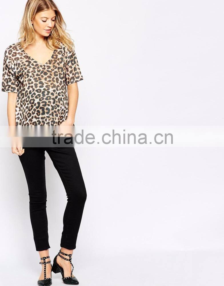 Wholesale Fashion Maternity Clothes Leopard Print Jersey Blouse