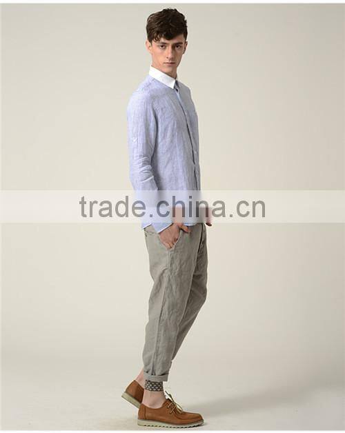 OEM fashion hemp T shirts for man long sleeve with button design