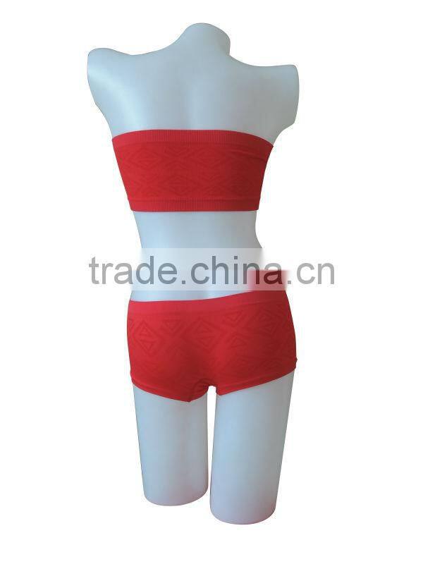 nice quality new style seamless woman underwear ladies one piece bandeau bra w removable cup pad & boxer