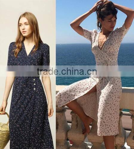 Runwaylover 146 Ladies Sexy Deep V-Neck Dot Printed Casual Dress