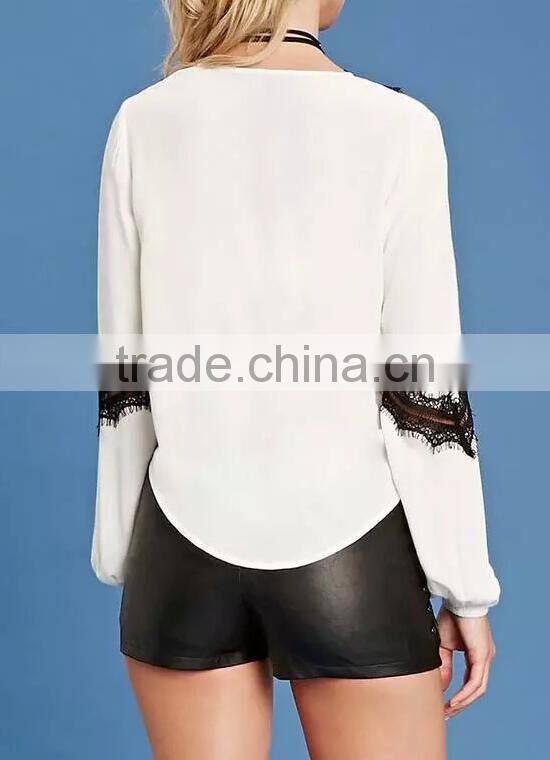 Runwaylover EY2347B Ladies 2017 Sexy Deep V-Neck Lace Blouse