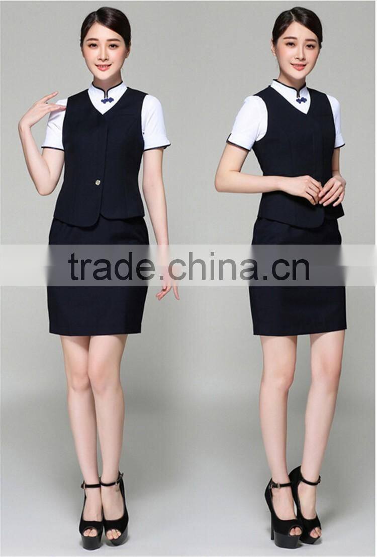 Juqian ODM/OEM Formal airline stewardess uniform black air hostess uniform for air hostess costume