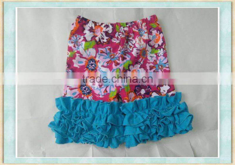 School uniforms baby girl wholsesale boutique clothes ruffle bule floral print crossfit children's shorts