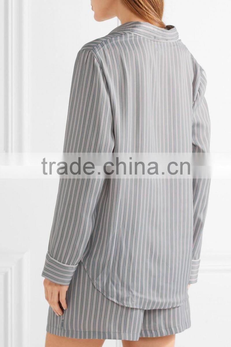 Wholesale fashion Striped satin pajama set custom pijamas woman ladies pyjamas sleepwear