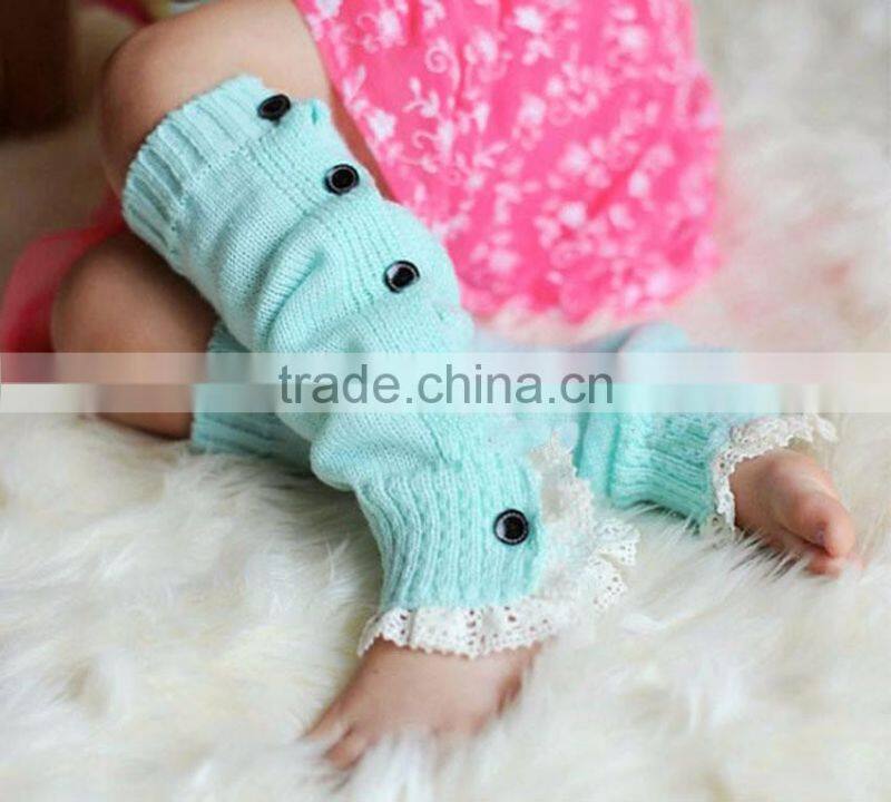 Fashion Winter Autumn Warm Kids Trendy Knitted Button Lace Leg Warmers Trim Boot Cuffs Baby Girl Tube Baby Socks