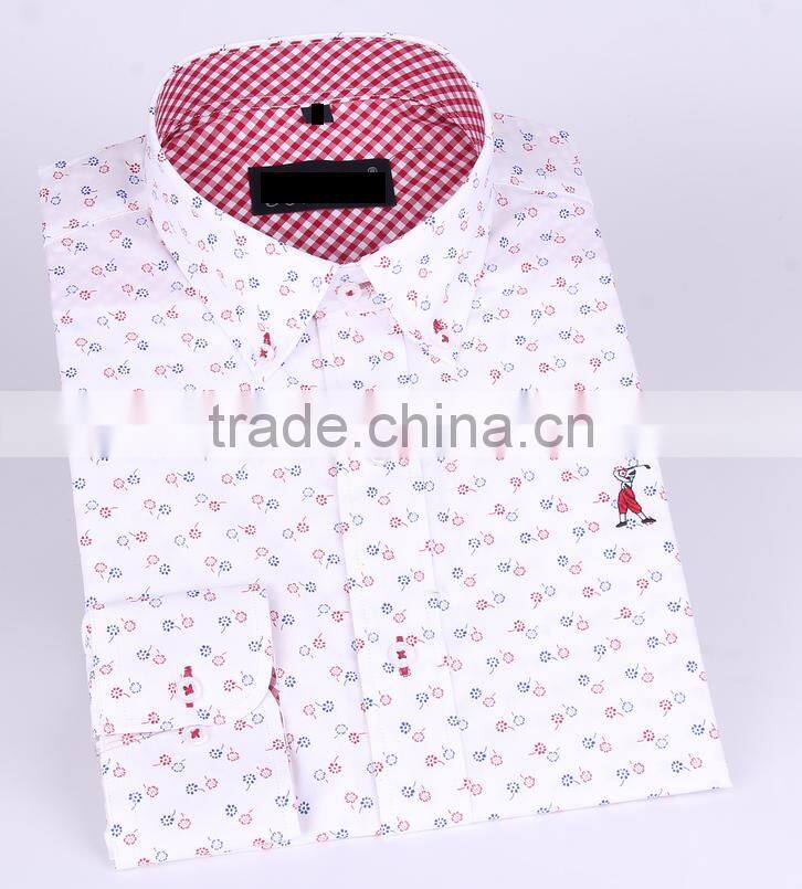 2017 latest men's long sleeve button-down collar slim fit shirt with contrast collar and cuff
