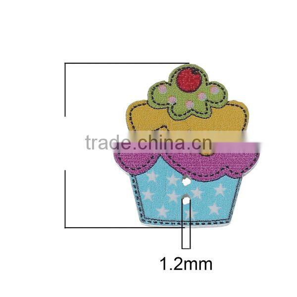 Scrapbooking Cupcake At Random Two Holes Wood Sewing Button For Child