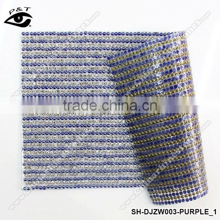 Purple Color Hot fix Pearl rhinestone mesh iron on transfer hotfix rhinestone trim for clothing