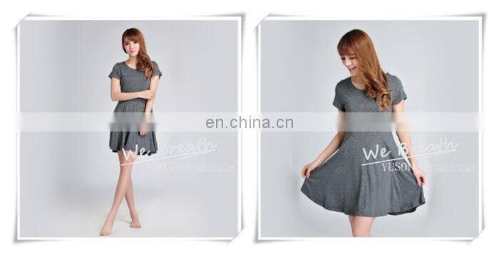 Summer Dress Bamboo Fiber Rayon Pleated O Neck Short Sleeves