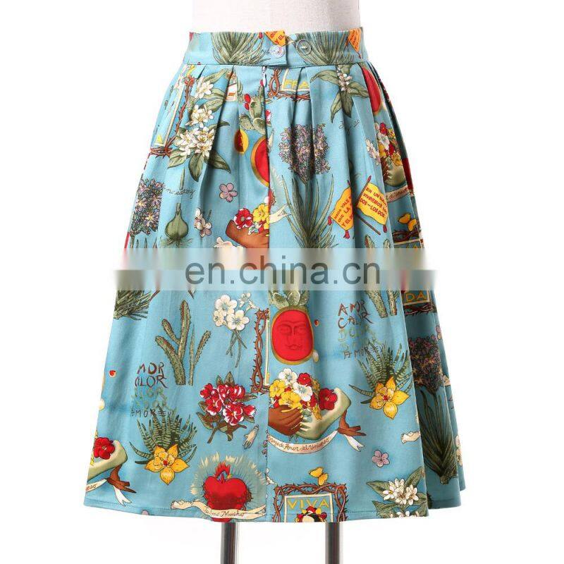Grace Karin Women Pleated Big Size Vintage Skirt Pinup 50S 60S Cotton Floral Print Skirt CL6294-6