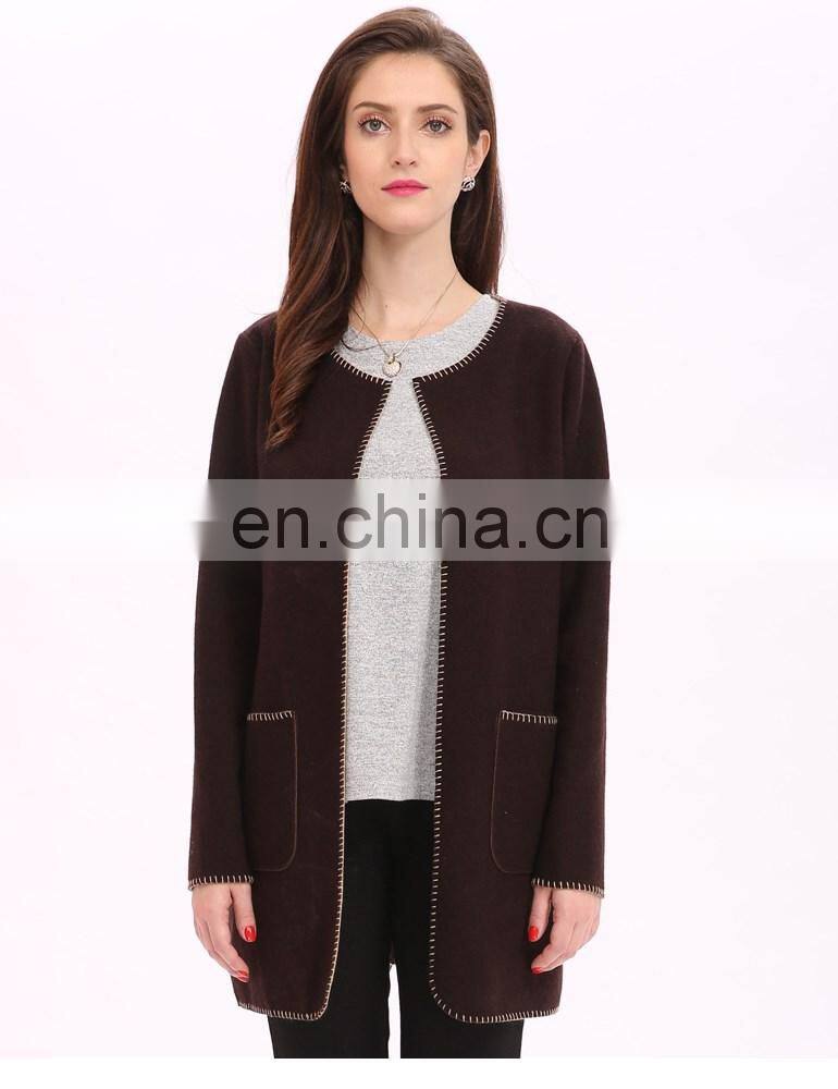Classic Winter Outwear Thick Wool Cardigan Coat For Mature Women